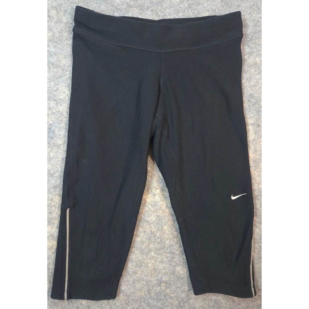 Nike Dri-FIT Womens Black Cropped Running Leggings Capri Zipper Pocket XS